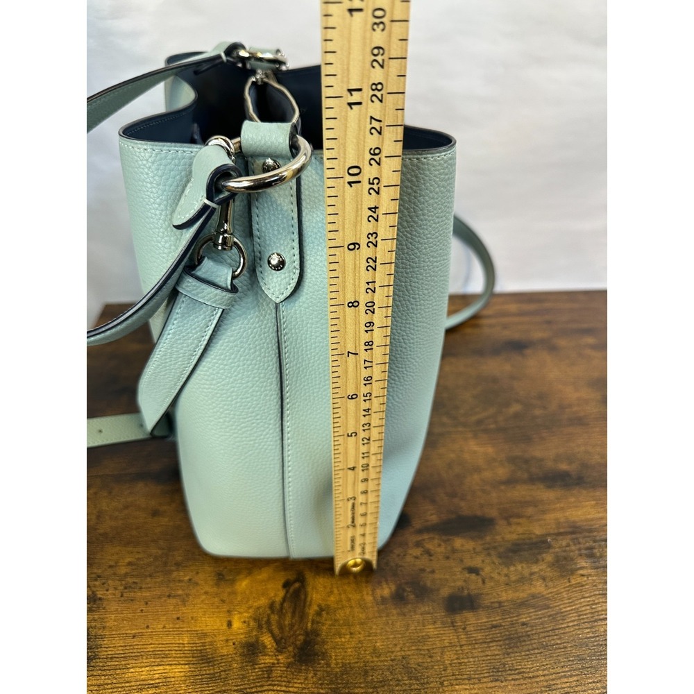 *Flawed Coach Town Bucket Bag 91122 Seafoam Blue Pebble Leather Crossbody Purse - Picture 4 of 16